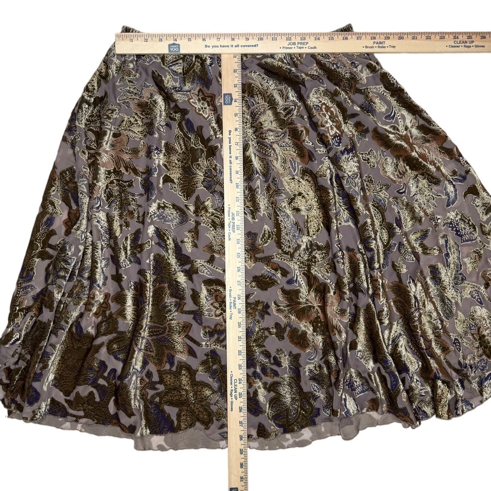 Coldwater Creek Large Floral‎ Velvet Burnout Midi Full Flared Fairy Boho Gypsy - Picture 8 of 8
